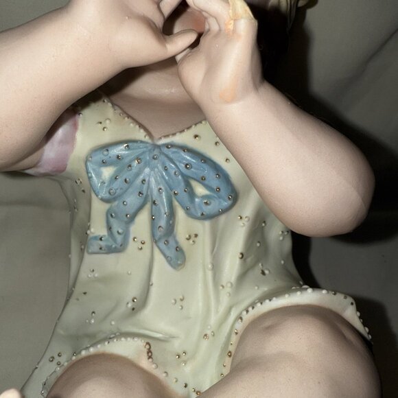 Antique Bisque Flute Baby Statue Porcelain Conta Boehme 8x5” BROKEN PINKY FINGER - Picture 15 of 15